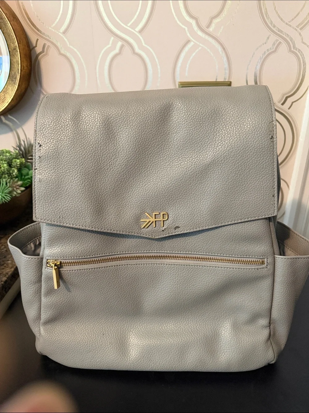 Freshly Picked Pebbled Leather Grey Backpack Diaper Bag